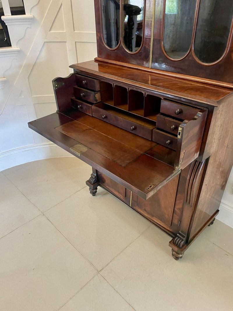 Small Antique Regency Quality Figured Mahogany Secretaire Bookcase - Image 7